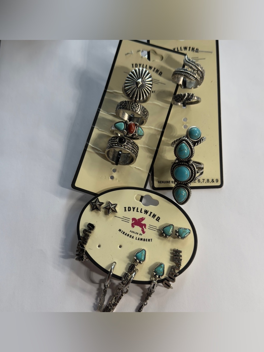 Sizes 6, 7, 8 & 9 Idyllwind Silver and Turquoise Boho Ring & Earring Set
